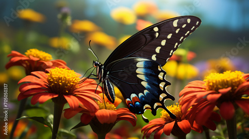 Beautiful black Swallowtail butterfly on the flower photo