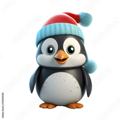 3d christmas baby penguin illustration on transparent background © Lastyear