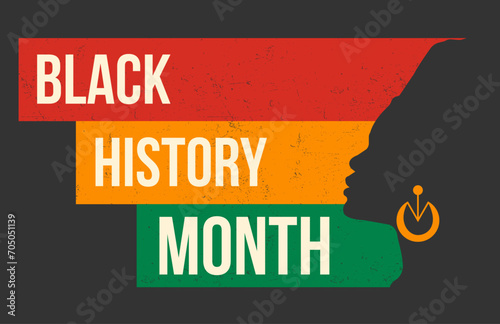 Black history month background illustration with African woman's silhouette. Racial equality and justice. Racism, discrimination. Vector illustration 