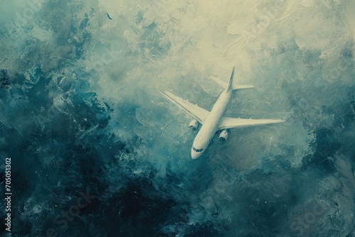 Abstract Art of Plane Flying Over Stormy Seas