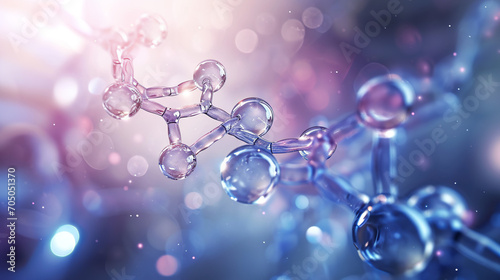 Abstract Molecular Structure with Shimmering Bokeh Effect in Blue Hues