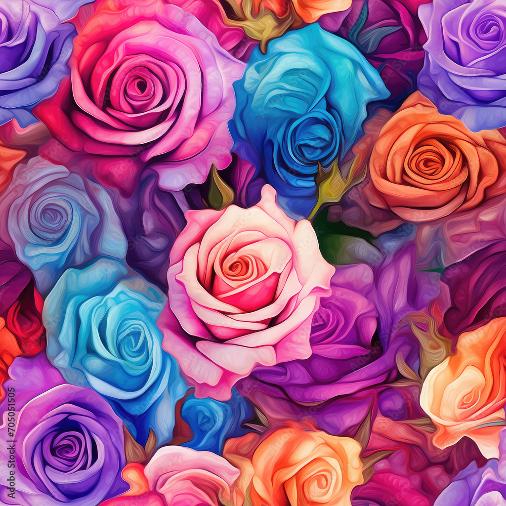 Enchanted Roses Digital art in different color tones Seamless pattern poster brochure coupon flyer ad design wallpaper background