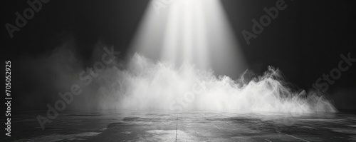 Mystical stage with dramatic lighting and smoke, ideal for theatrical performances and mysterious themes.