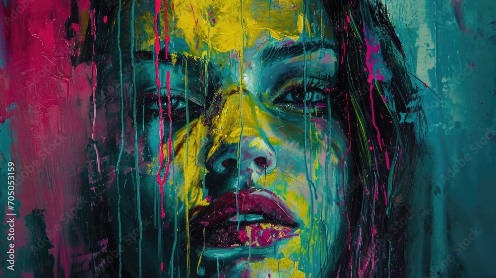 A vibrant portrait of a woman adorned with colorful paint, embodying the fusion of traditional and modern art in a striking display of self-expression