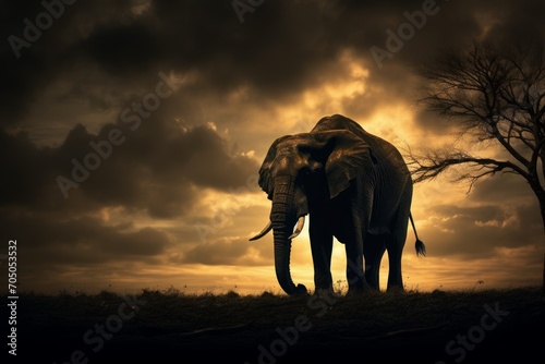 Photo of an animal s silhouette against a dramatic sk. Generative AI