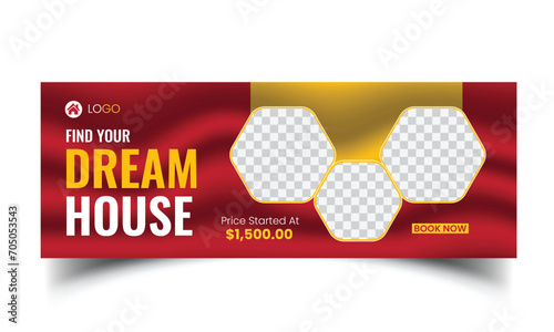 Real Estate Facebook cover and banner template design, Modern abstract flat corporate real estate construction Facebook cover, banner, social media post, timeline cover and web banner template design photo