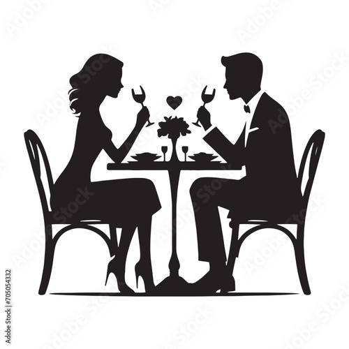 Elegant Valentine Dinner Silhouette: A Couple Engaged in a Graceful Dining Experience, Ideal for Stock Images - Valentine Vector - Couple Dinner Vector Stock
