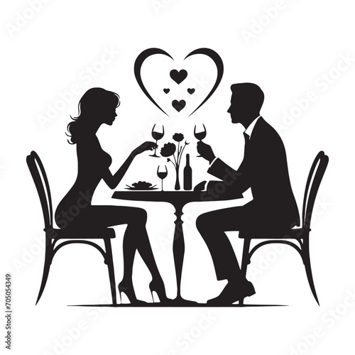 Intimate Couple Dinner Silhouette: Capturing the Essence of Love Amidst Candlelight in a Romantic Valentine Setting - Valentine Vector - Couple Dinner Vector Stock
