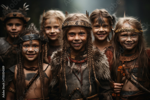 group of children in Viking carnival costumes