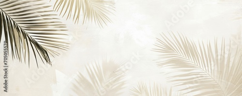 
a set of palm leaves on a white beach surface photo