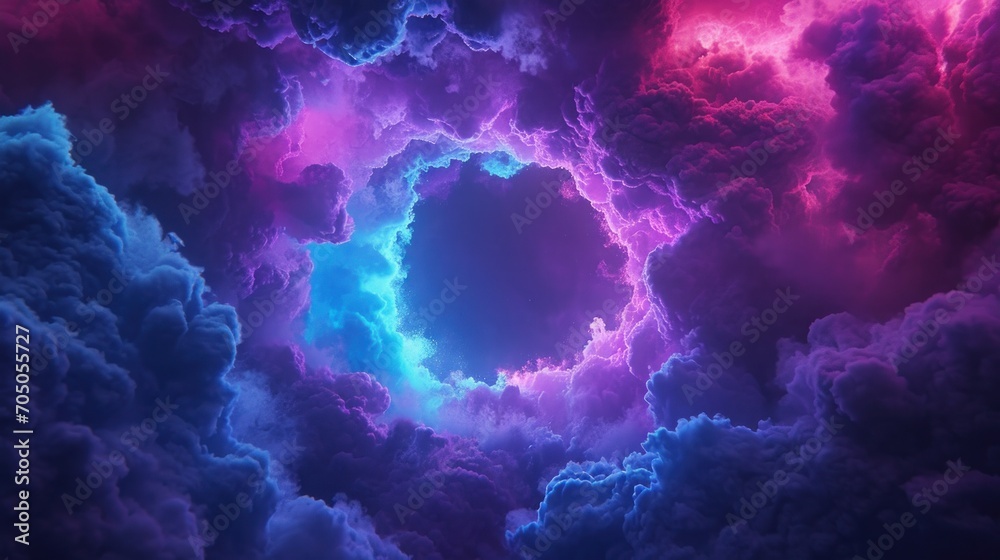 Surreal portal in the sky surrounded by vibrant clouds, ideal for sci-fi or fantasy themes. - obrazy, fototapety, plakaty 