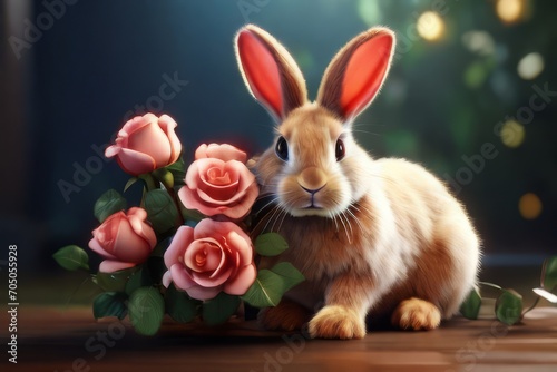 A rabbit with love roses 