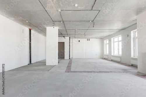 interior of the apartment without decoration in gray colors. rough finish