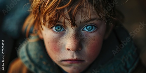 A close-up photograph of a child with striking blue eyes. This image can be used in various contexts, such as advertising, parenting articles, or for illustrating the concept of innocence and youth