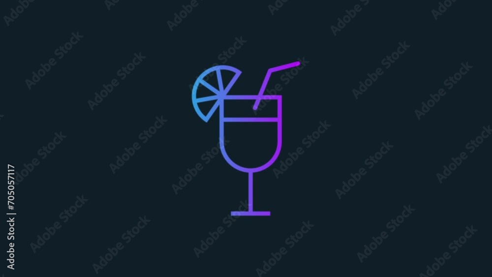 drink animated glow outline icon. 4K motion animation. isolated on black background.