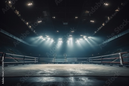 Epic professional boxing arena box ring sport empty background competition professional fight game spotlight stage fight match indoor tournament action platform for athletes engagement viewers event © Yuliia