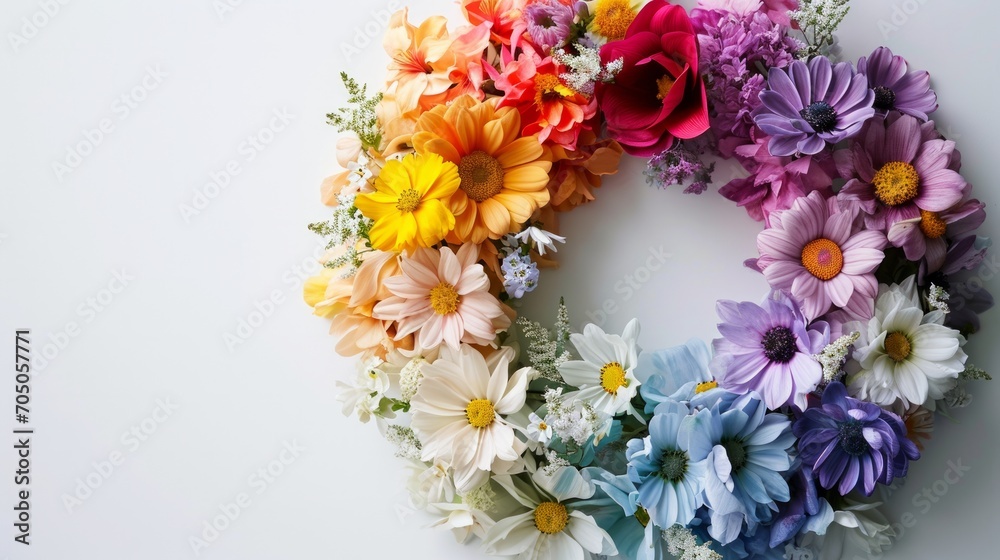 Rainbow of Flowers Arranged in a Circle, Colorful and Vibrant Floral Display Rainbow of Flowers Arranged in a Circle, Colorful and Vibrant Floral Display