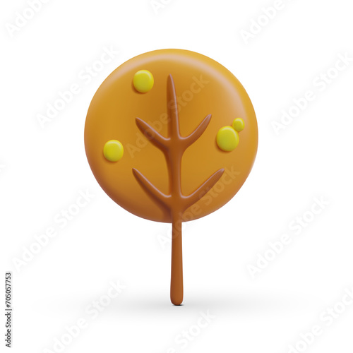Cute autumn tree in plasticine style. 3D vector isolated illustration. Template for seasonal web design, landscape. Tree with round crown and yellowed leaves