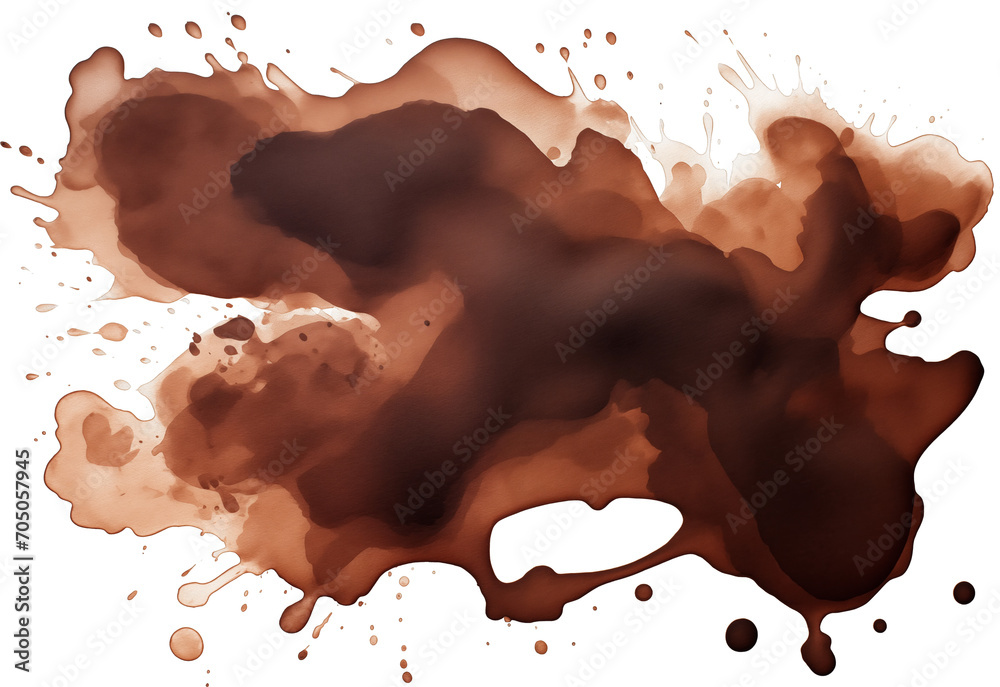Dark chocolate watercolor blot on a transparent backdrop