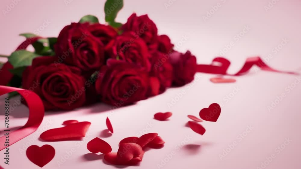 Red rose with falling red hearts Red rose with falling red hearts