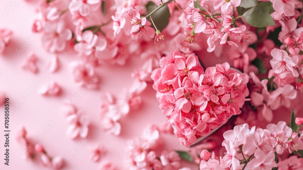 Fototapeta premium A heart shaped object surrounded by pink flowers. Perfect for romantic occasions or expressing love