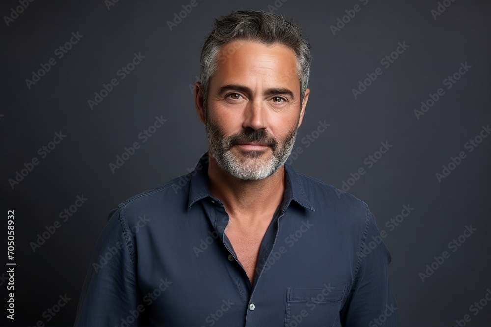 Portrait of a handsome middle-aged man on dark background. Portrait of a handsome middle-aged man on dark background.