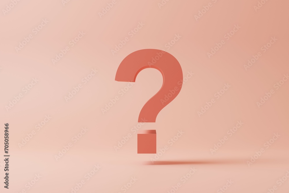 3D Question Mark levitating on pastel Pink background with copy space. FAQ and QA Answer Solution Information Concept. Monochrome Minimal 3d render. 3D Question Mark levitating on pastel Pink background with copy space. FAQ and QA Answer Solution Information Concept. Monochrome Minimal 3d render.