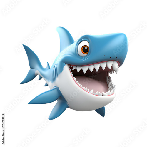 3d cartoon shark isolated on white and transparent background