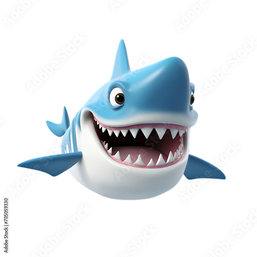 3d cartoon shark isolated on white and transparent background