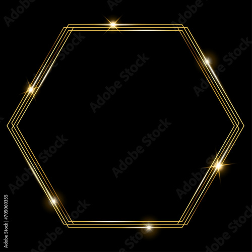 Vector template of shining gold frame, background with glitter for Christmas celebration party, New Year card, wedding, bachelorette party, baby shower party, logo, casino, birthday. 