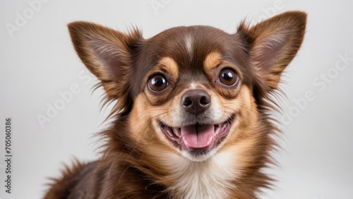 Portrait of Chocolate long coat chihuahua dog on grey background © QuoDesign