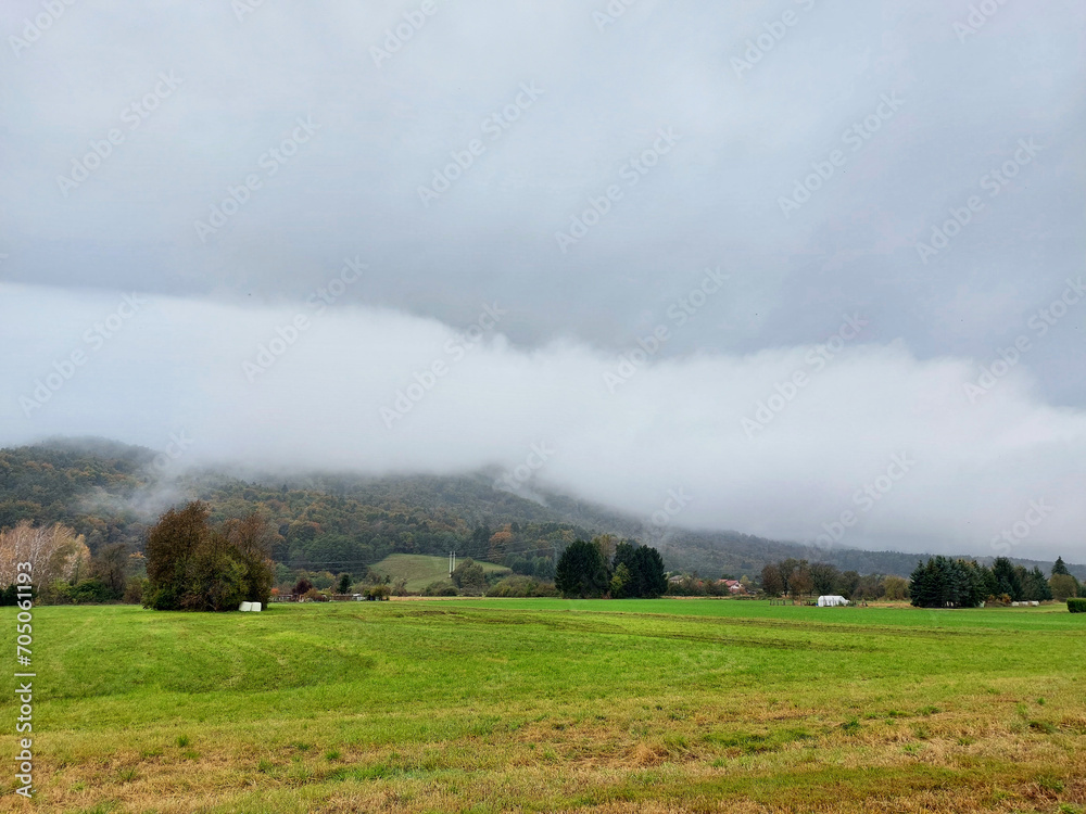 gray clouds on Pohorje Mountains. Slovenia. Autumn. Overcast weather