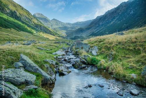 September landscape of the Fagaras Mountains, Romania. A view from the hiking trail near the Balea Lake and the Transfagarasan Road