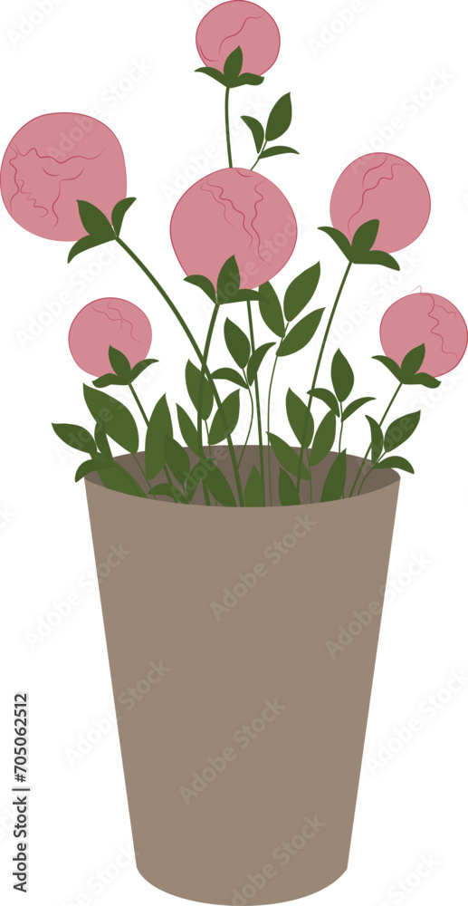 Vector illustration of blooming peonies bouquet in grey vase Vector illustration of blooming peonies bouquet in grey vase