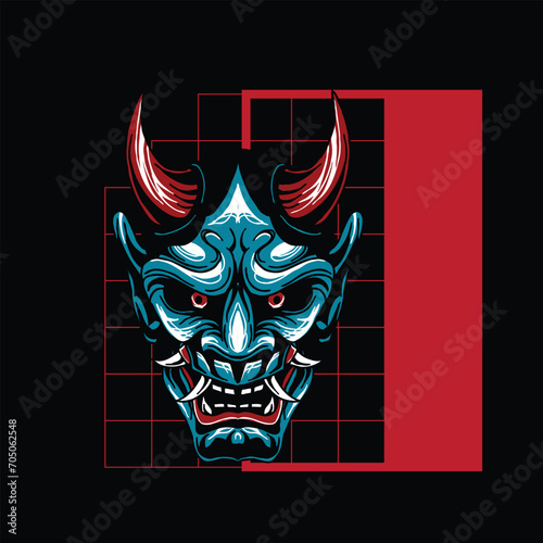Illustration of hannya mask  from japanese  with geometry background drawing vector fit for clothing (ID: 705062548)