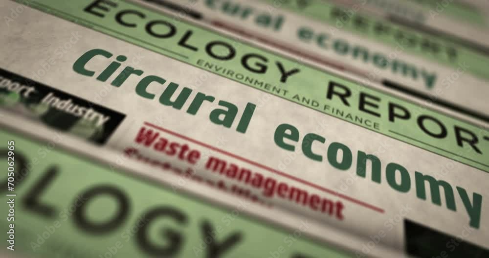 Circular economy and ecology zero waste industry daily news newspaper printing. Abstract concept retro headlines 3d seamless looped. Circular economy and ecology zero waste industry daily news newspaper printing. Abstract concept retro headlines 3d seamless looped.