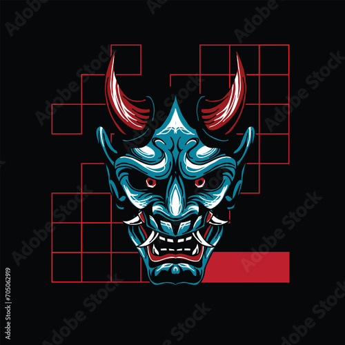 Illustration of hannya mask  from japanese  with geometry background drawing vector fit for clothing (ID: 705062919)