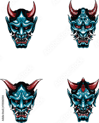  Illustration of hannya mask from japanese in white background drawing vector fit for clothing (ID: 705063154)