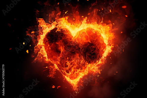 fire in the shape of a heart on a black background
