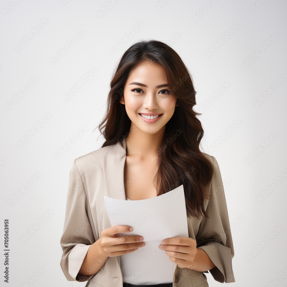 Business azian woman holding a document Business azian woman holding a document