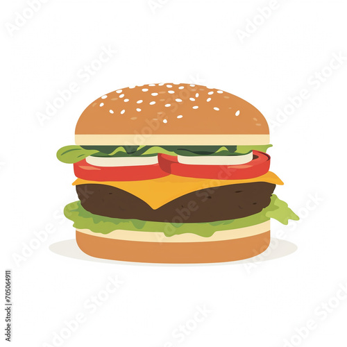 2D flat design illustration of an American burgers. Illustration in flat pastel color. Minimalist style.  