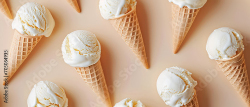vanilla ice cream cone pattern on beige background photo