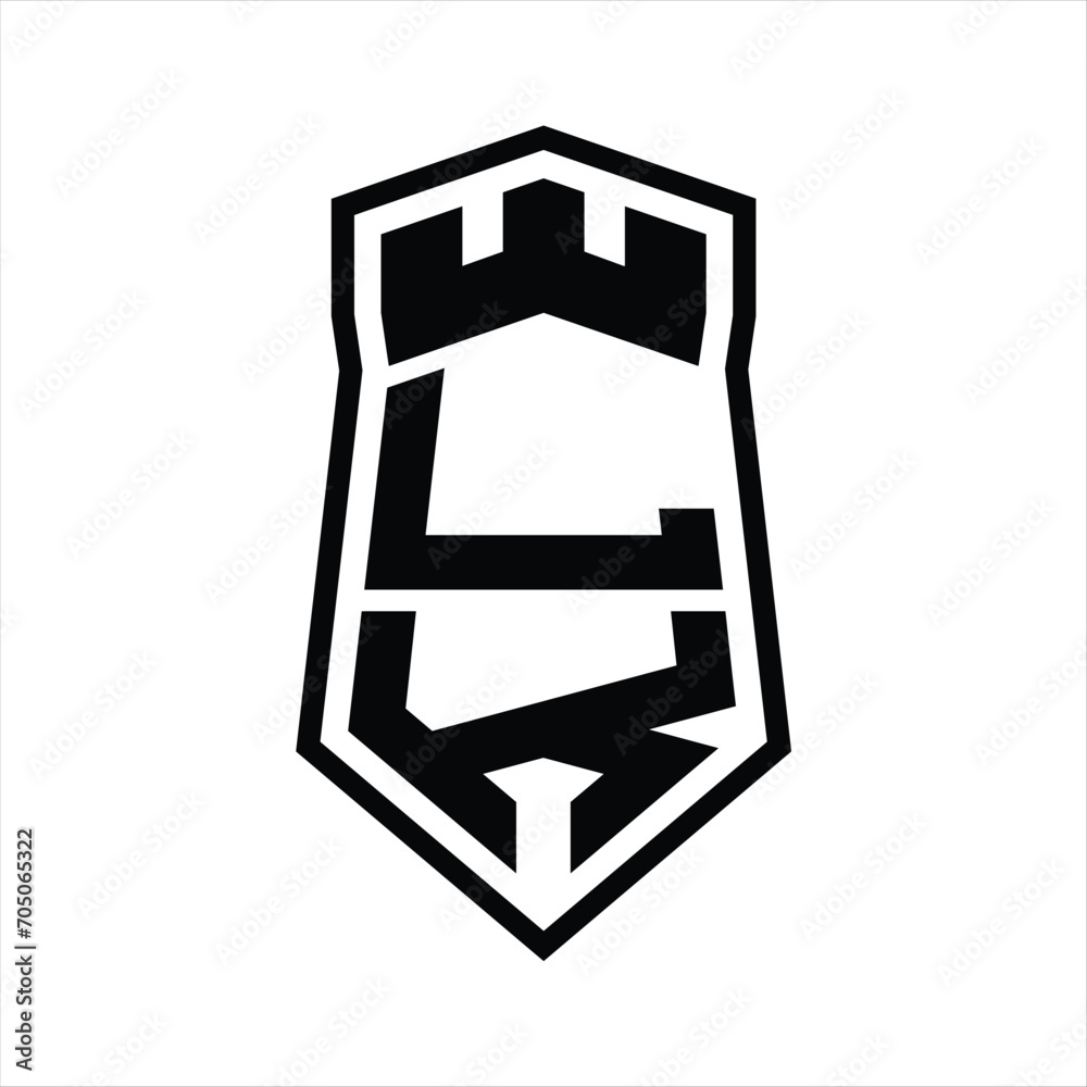 LK Letter Logo monogram hexagon shield shape up and down with crown castle isolated style design LK Letter Logo monogram hexagon shield shape up and down with crown castle isolated style design
