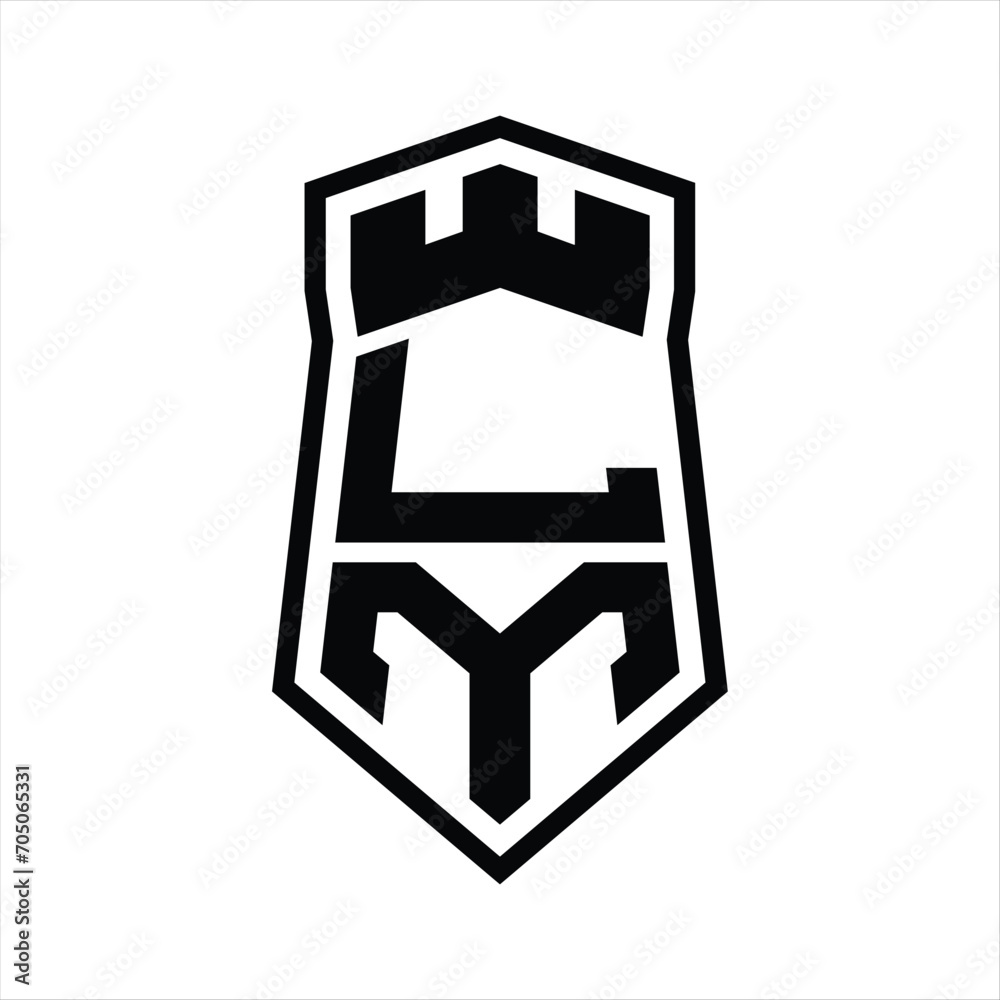 LM Letter Logo monogram hexagon shield shape up and down with crown castle isolated style design LM Letter Logo monogram hexagon shield shape up and down with crown castle isolated style design