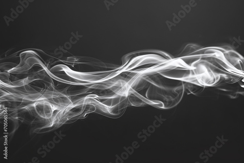 Silky smooth smoke stream in monochrome, flowing effortlessly against a dark backdrop, creating a visual symphony of light and shadow