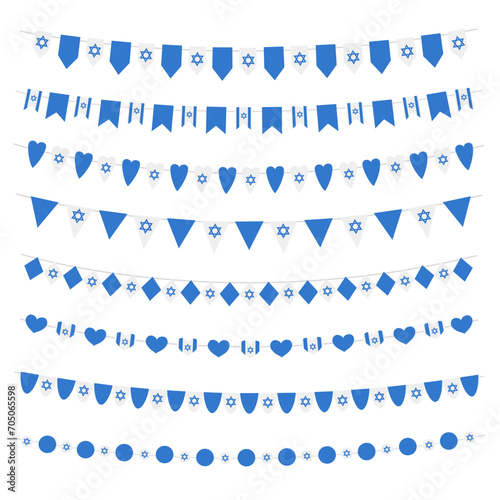 Israel bunting flags set Isolated on white background. Vector illustration.