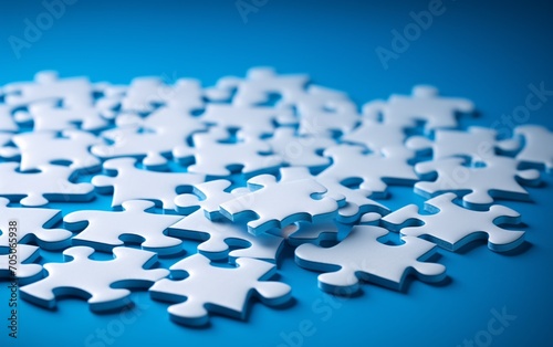 Puzzle Pieces on a Blue Background Generative AI