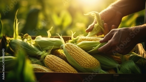 organic corn cob at agriculture farm.