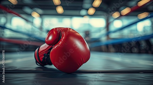 boxing glove on boxing ring in gym