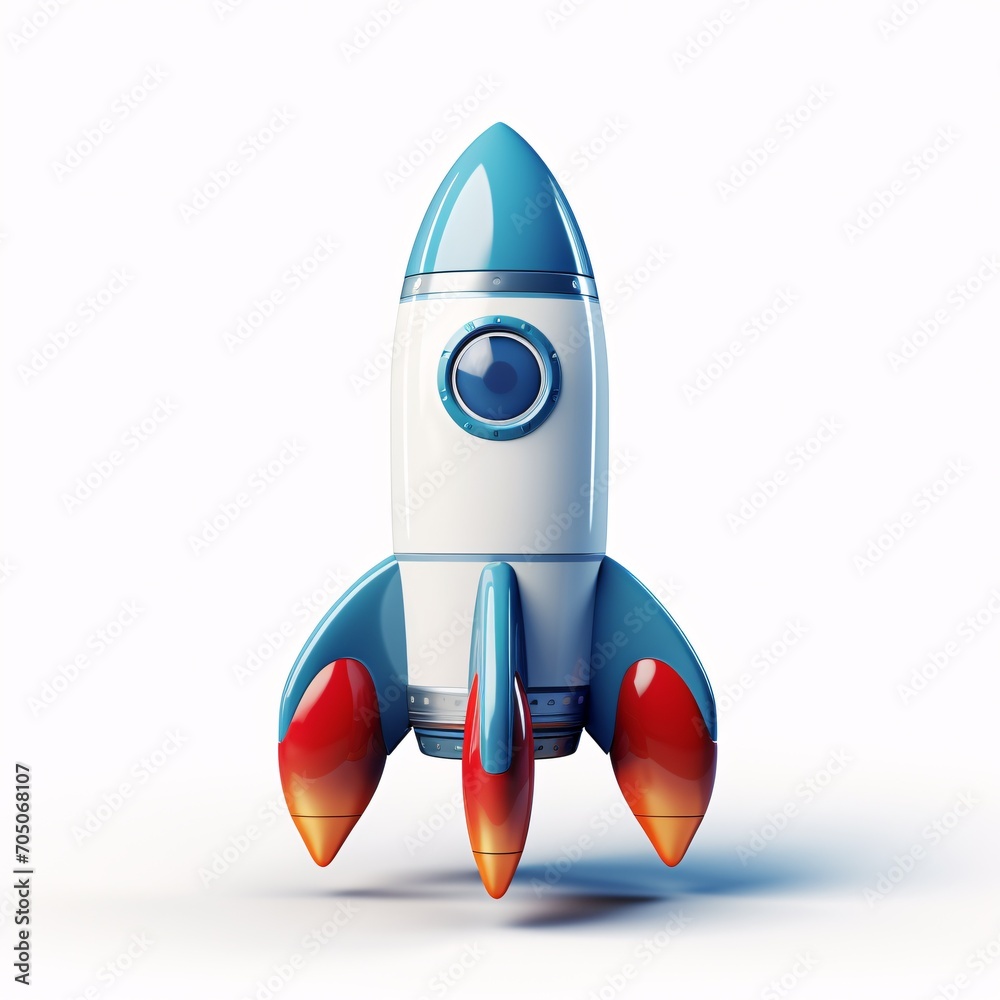 Blue and White Rocket with Red Tip Generative AI